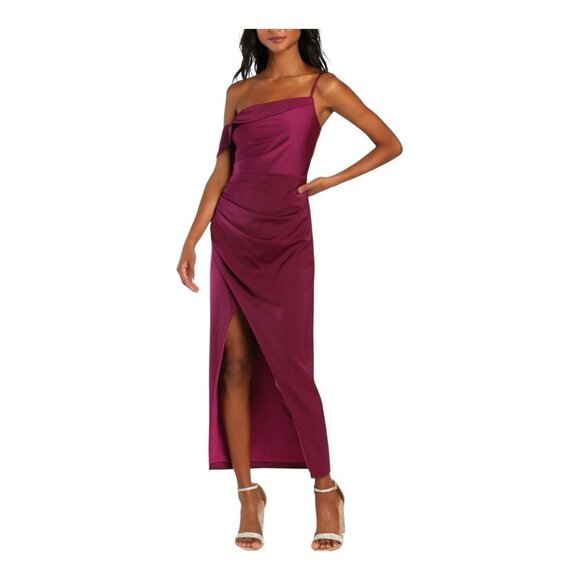 Lulus Showing Off A Little Magenta Asymmetrical Tulip Midi Dress XS Formal NWT - Picture 1 of 15